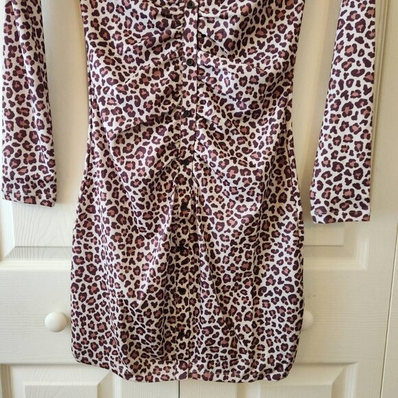 H&M Leopard Print Ruched Mini Dress With Long Sleeves Size M - Picture 7 of 9